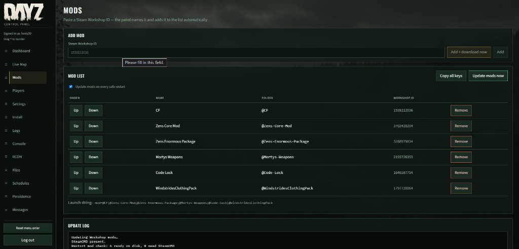 DayZ Panel mods page