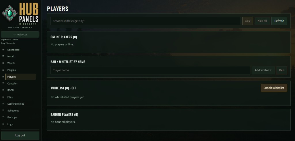 Minecraft Panel players
